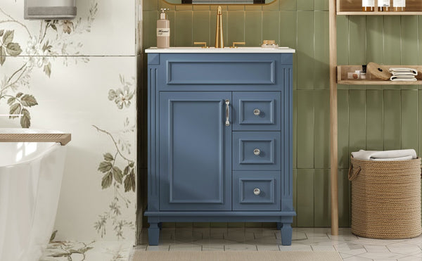 English Elm 24" French Inspired Bathroom Vanity with Ceramic Basin Soft Close Cabinet and 2 Drawers N710P318989C