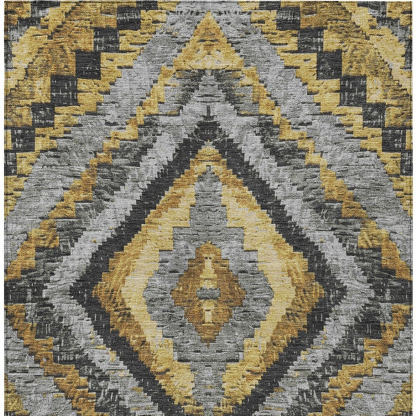 HomeRoots 5' X 8' Gold and Gray Aztec Indoor/Outdoor Area Rug - Durable, Washable, Stylish for High Traffic Areas 624750