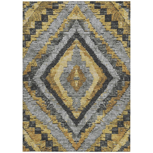HomeRoots 9' X 12' Gold and Gray Aztec Area Rug - Durable, Washable Design Perfect for Indoor and Outdoor Use 624753