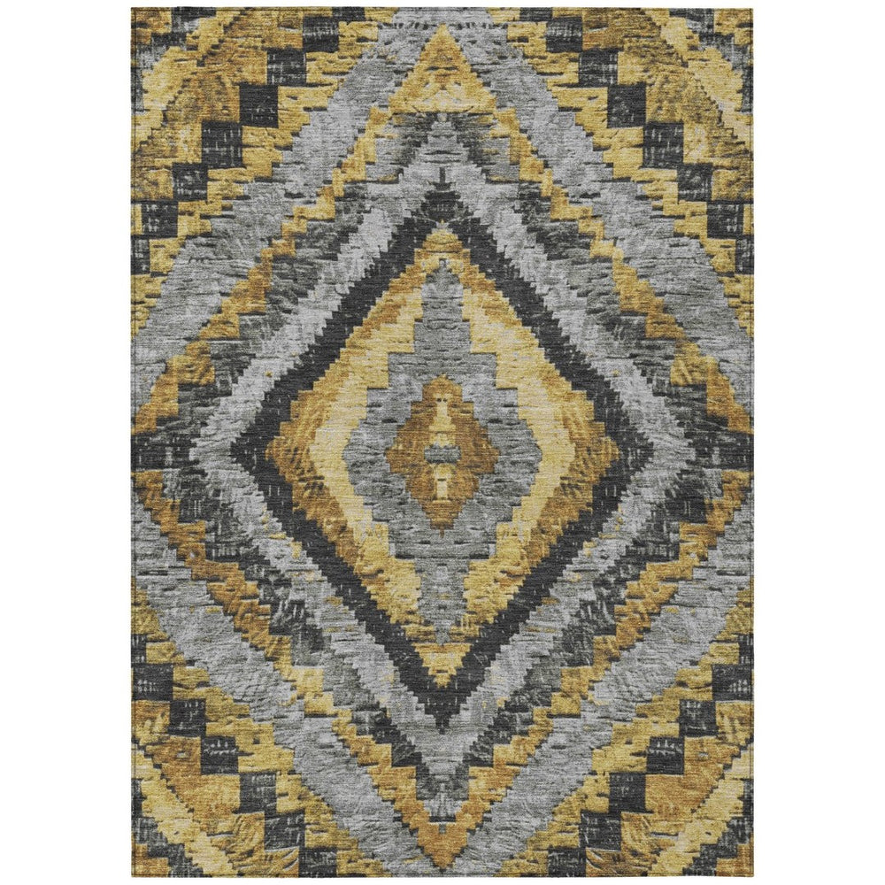 HomeRoots 9' X 12' Gold and Gray Aztec Area Rug - Durable, Washable Design Perfect for Indoor and Outdoor Use 624753