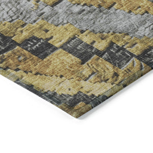 HomeRoots 9' X 12' Gold and Gray Aztec Area Rug - Durable, Washable Design Perfect for Indoor and Outdoor Use 624753