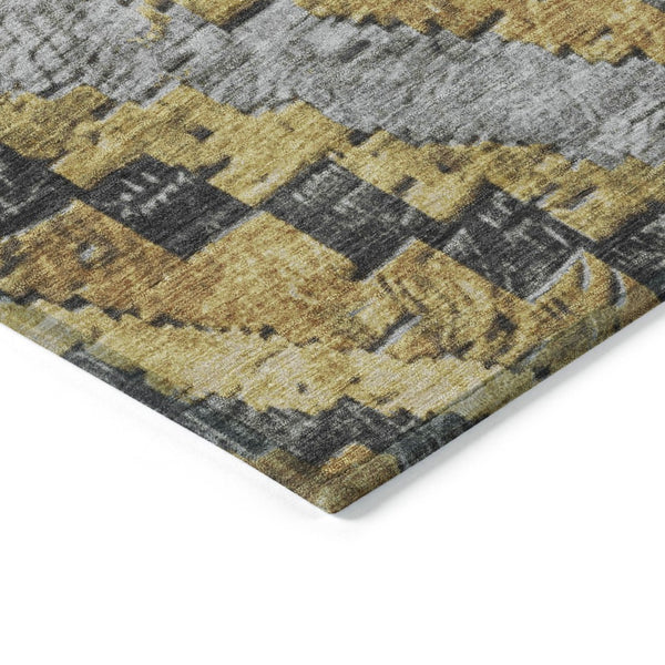 HomeRoots 9' X 12' Gold and Gray Aztec Area Rug - Durable, Washable Design Perfect for Indoor and Outdoor Use 624753