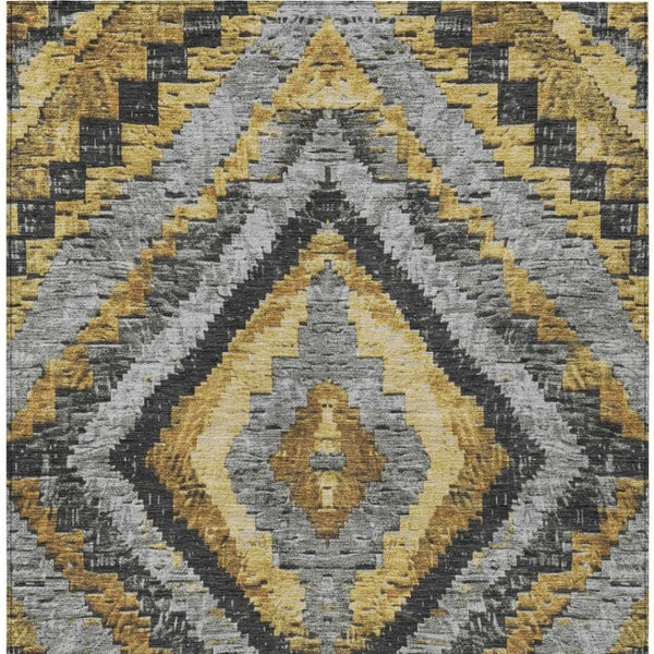 HomeRoots 10' X 14' Gold and Gray Aztec Rug – Stylish, Washable Area Rug for Indoor & Outdoor Spaces 624754