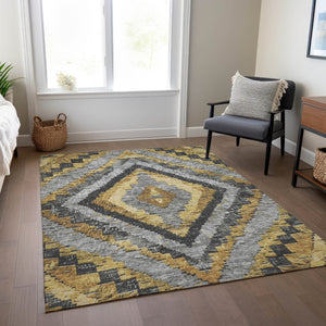HomeRoots 10' X 14' Gold and Gray Aztec Rug – Stylish, Washable Area Rug for Indoor & Outdoor Spaces 624754