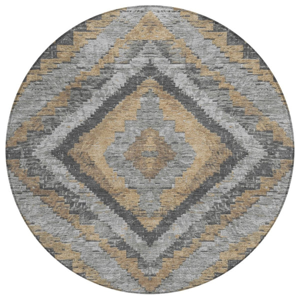HomeRoots 8' Khaki and Gray Round Aztec Indoor Outdoor Area Rug - Durable, Washable, Stylish for Any Space! 624757