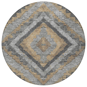HomeRoots 8' Khaki and Gray Round Aztec Indoor Outdoor Area Rug - Durable, Washable, Stylish for Any Space! 624757