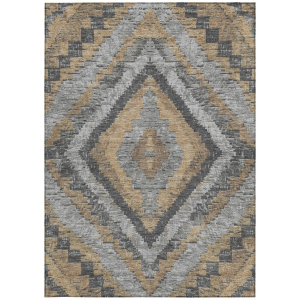 HomeRoots 9' X 12' Khaki & Gray Aztec Washable Area Rug - Durable, Stylish Indoor/Outdoor Decor for Any Space 624759