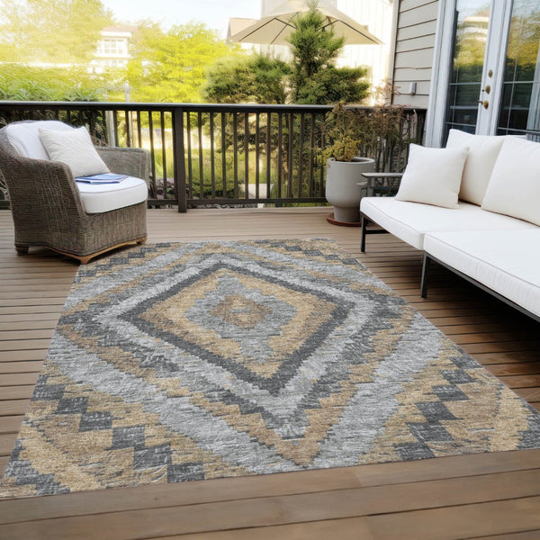HomeRoots 9' X 12' Khaki & Gray Aztec Washable Area Rug - Durable, Stylish Indoor/Outdoor Decor for Any Space 624759