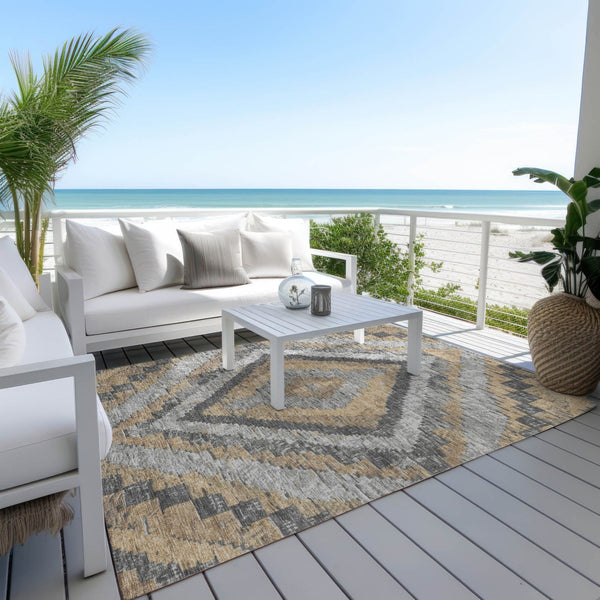 HomeRoots 10' Khaki & Gray Aztec Washable Area Rug – Durable, Stylish Indoor/Outdoor Accent for High-Traffic Spaces 624760