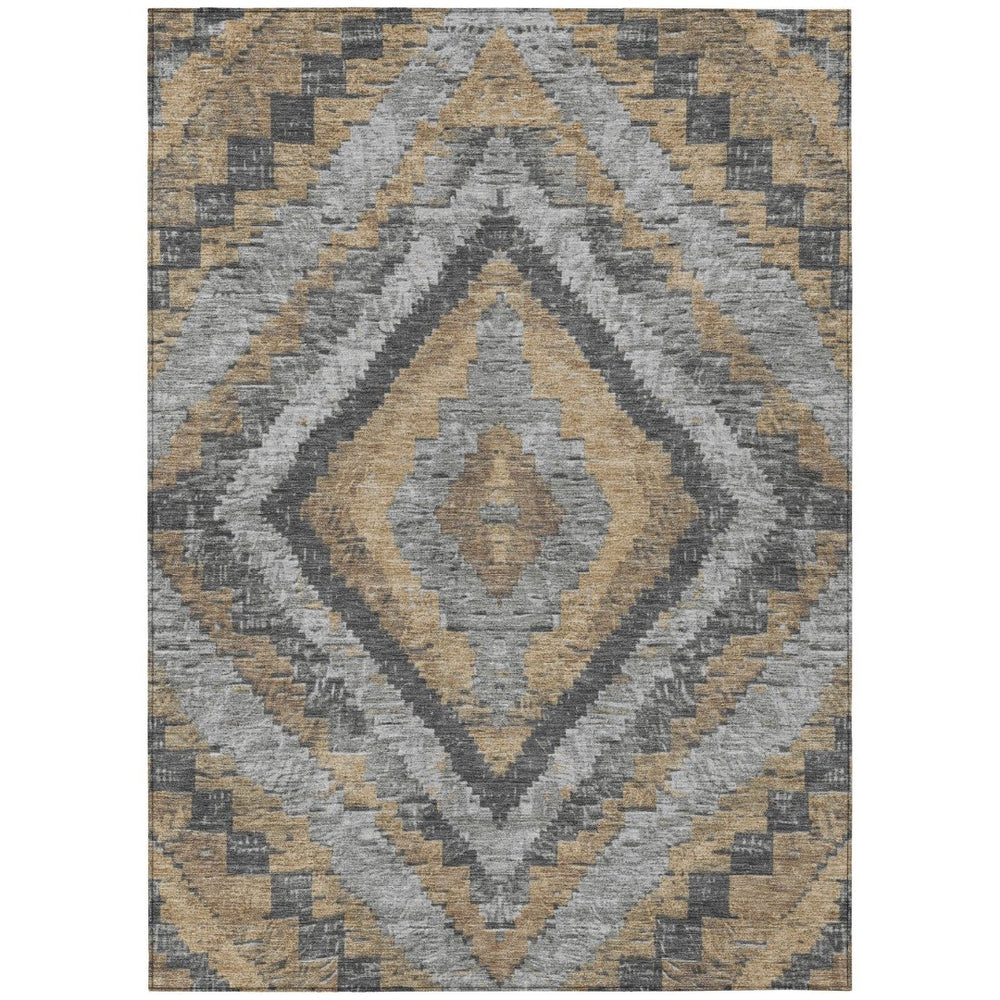 HomeRoots 10' Khaki & Gray Aztec Washable Area Rug – Durable, Stylish Indoor/Outdoor Accent for High-Traffic Spaces 624760