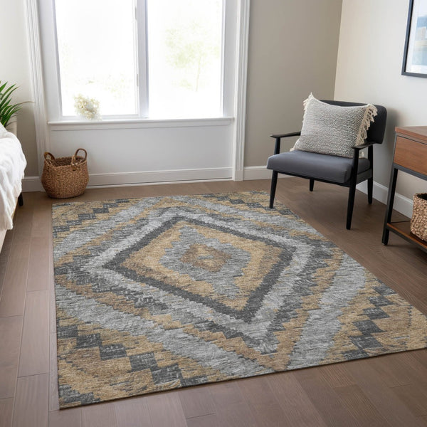 HomeRoots 10' Khaki & Gray Aztec Washable Area Rug – Durable, Stylish Indoor/Outdoor Accent for High-Traffic Spaces 624760