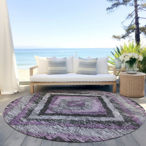 HomeRoots 8' Modern Round Aztec Area Rug in Lavender and Gray - Stylish, Washable for Indoor & Outdoor Use! 624763
