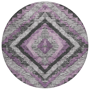 HomeRoots 8' Modern Round Aztec Area Rug in Lavender and Gray - Stylish, Washable for Indoor & Outdoor Use! 624763