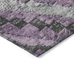 HomeRoots 8' Modern Round Aztec Area Rug in Lavender and Gray - Stylish, Washable for Indoor & Outdoor Use! 624763
