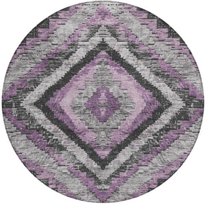 HomeRoots 8' Modern Round Aztec Area Rug in Lavender and Gray - Stylish, Washable for Indoor & Outdoor Use! 624763