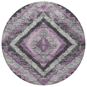 HomeRoots 8' Modern Round Aztec Area Rug in Lavender and Gray - Stylish, Washable for Indoor & Outdoor Use! 624763