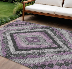 HomeRoots 8' X 10' Stylish Lavender & Gray Aztec Area Rug - Washable, Durable, Perfect for Indoor & Outdoor Use 624764