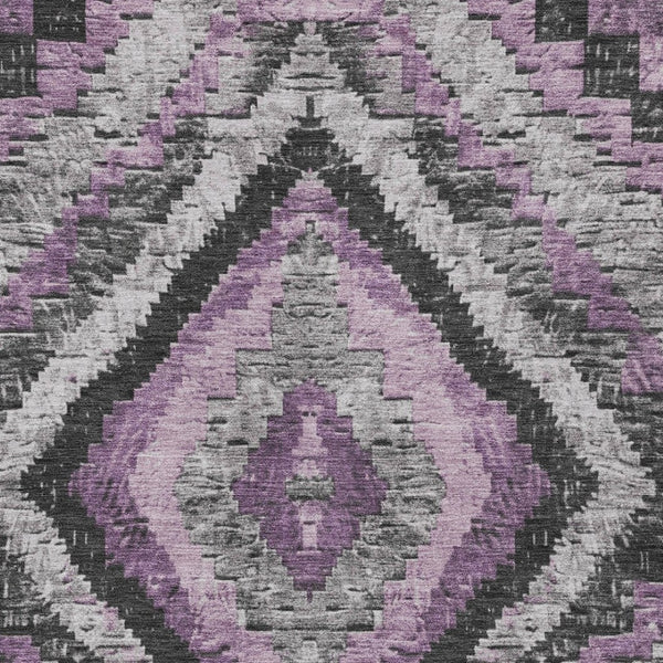 HomeRoots 9' X 12' Stylish Lavender & Gray Aztec Washable Area Rug for Indoor/Outdoor High-Traffic Spaces 624765