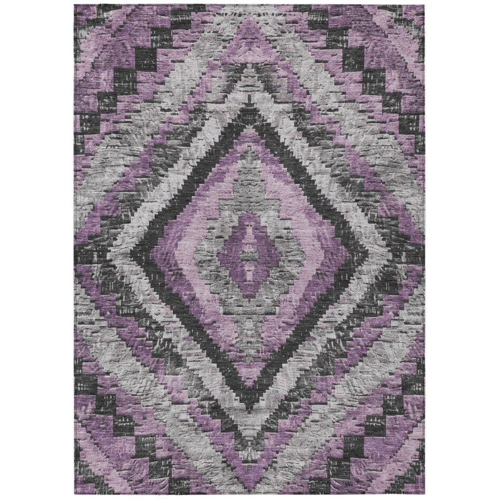 HomeRoots 9' X 12' Stylish Lavender & Gray Aztec Washable Area Rug for Indoor/Outdoor High-Traffic Spaces 624765