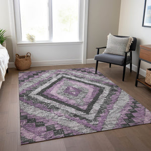 HomeRoots 10' X 14' Stylish Lavender & Gray Aztec Washable Area Rug – Perfect for Indoor & Outdoor Spaces! 624766