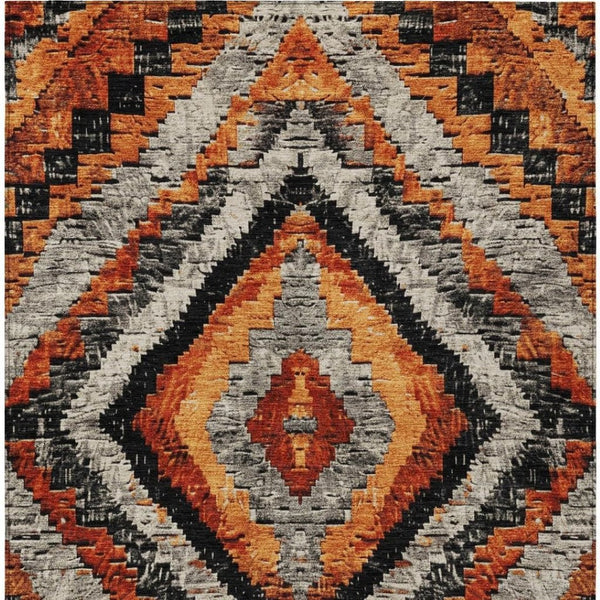 HomeRoots 5' X 8' Aztec-Inspired Terra Cotta and Gray Area Rug – Washable, Durable, Indoor/Outdoor Style! 624780