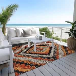 HomeRoots 5' X 8' Aztec-Inspired Terra Cotta and Gray Area Rug – Washable, Durable, Indoor/Outdoor Style! 624780