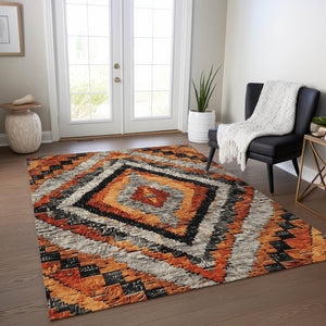 HomeRoots 5' X 8' Aztec-Inspired Terra Cotta and Gray Area Rug – Washable, Durable, Indoor/Outdoor Style! 624780