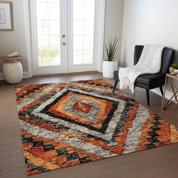 HomeRoots 5' X 8' Aztec-Inspired Terra Cotta and Gray Area Rug – Washable, Durable, Indoor/Outdoor Style! 624780