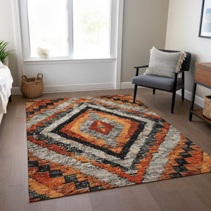 HomeRoots 5' X 8' Aztec-Inspired Terra Cotta and Gray Area Rug – Washable, Durable, Indoor/Outdoor Style! 624780