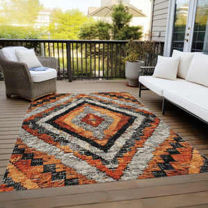 HomeRoots 5' X 8' Aztec-Inspired Terra Cotta and Gray Area Rug – Washable, Durable, Indoor/Outdoor Style! 624780