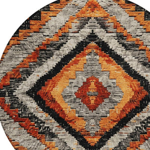 HomeRoots 8' Aztec Round Area Rug - Terra Cotta & Gray Washable Design for Indoor/Outdoor Durability & Style 624781