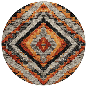 HomeRoots 8' Aztec Round Area Rug - Terra Cotta & Gray Washable Design for Indoor/Outdoor Durability & Style 624781