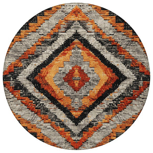 HomeRoots 8' Aztec Round Area Rug - Terra Cotta & Gray Washable Design for Indoor/Outdoor Durability & Style 624781