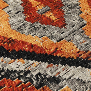 HomeRoots 8' Aztec Round Area Rug - Terra Cotta & Gray Washable Design for Indoor/Outdoor Durability & Style 624781