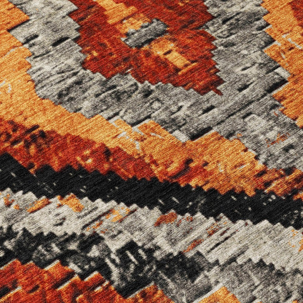 HomeRoots 8' Aztec Round Area Rug - Terra Cotta & Gray Washable Design for Indoor/Outdoor Durability & Style 624781