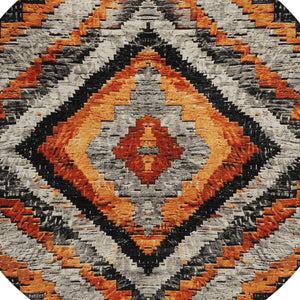 HomeRoots 8' Aztec Round Area Rug - Terra Cotta & Gray Washable Design for Indoor/Outdoor Durability & Style 624781