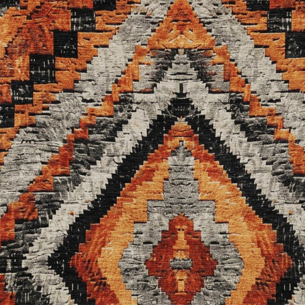 HomeRoots 9' X 12' Stylish Terra Cotta & Gray Aztec Washable Indoor-Outdoor Rug for High-Traffic Areas 624783