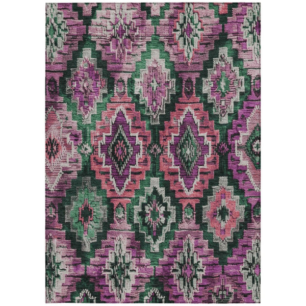 HomeRoots 5' X 8' Blush and Green Aztec Indoor-Outdoor Rug - Stylish, Washable, Stain-Resistant & Versatile Decor! 624786