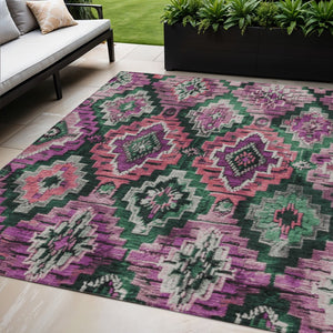HomeRoots 5' X 8' Blush and Green Aztec Indoor-Outdoor Rug - Stylish, Washable, Stain-Resistant & Versatile Decor! 624786