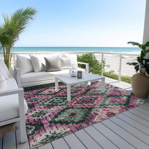 HomeRoots 5' X 8' Blush and Green Aztec Indoor-Outdoor Rug - Stylish, Washable, Stain-Resistant & Versatile Decor! 624786