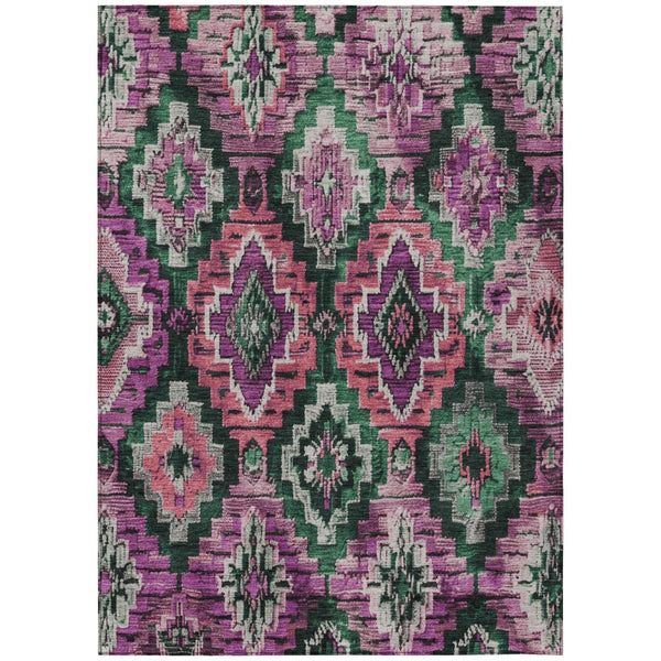 HomeRoots 5' X 8' Blush and Green Aztec Indoor-Outdoor Rug - Stylish, Washable, Stain-Resistant & Versatile Decor! 624786