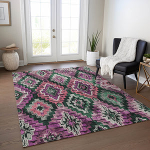 HomeRoots 5' X 8' Blush and Green Aztec Indoor-Outdoor Rug - Stylish, Washable, Stain-Resistant & Versatile Decor! 624786