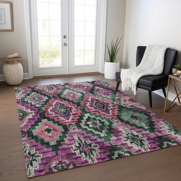 HomeRoots 5' X 8' Blush and Green Aztec Indoor-Outdoor Rug - Stylish, Washable, Stain-Resistant & Versatile Decor! 624786