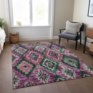 HomeRoots 5' X 8' Blush and Green Aztec Indoor-Outdoor Rug - Stylish, Washable, Stain-Resistant & Versatile Decor! 624786