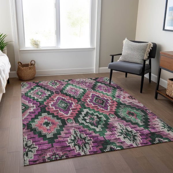 HomeRoots 5' X 8' Blush and Green Aztec Indoor-Outdoor Rug - Stylish, Washable, Stain-Resistant & Versatile Decor! 624786