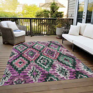 HomeRoots 5' X 8' Blush and Green Aztec Indoor-Outdoor Rug - Stylish, Washable, Stain-Resistant & Versatile Decor! 624786