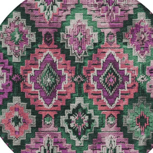 HomeRoots 8' Blush and Green Round Aztec Washable Rug - Stylish, Durable, Indoor/Outdoor Versatility for Any Space 624787