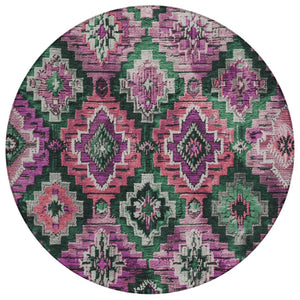 HomeRoots 8' Blush and Green Round Aztec Washable Rug - Stylish, Durable, Indoor/Outdoor Versatility for Any Space 624787