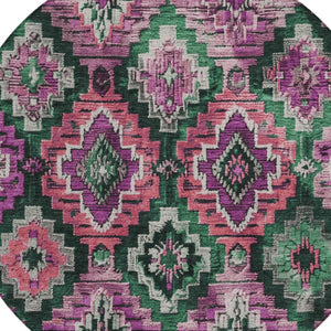 HomeRoots 8' Blush and Green Round Aztec Washable Rug - Stylish, Durable, Indoor/Outdoor Versatility for Any Space 624787