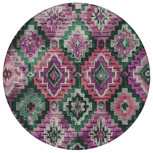 HomeRoots 8' Blush and Green Round Aztec Washable Rug - Stylish, Durable, Indoor/Outdoor Versatility for Any Space 624787
